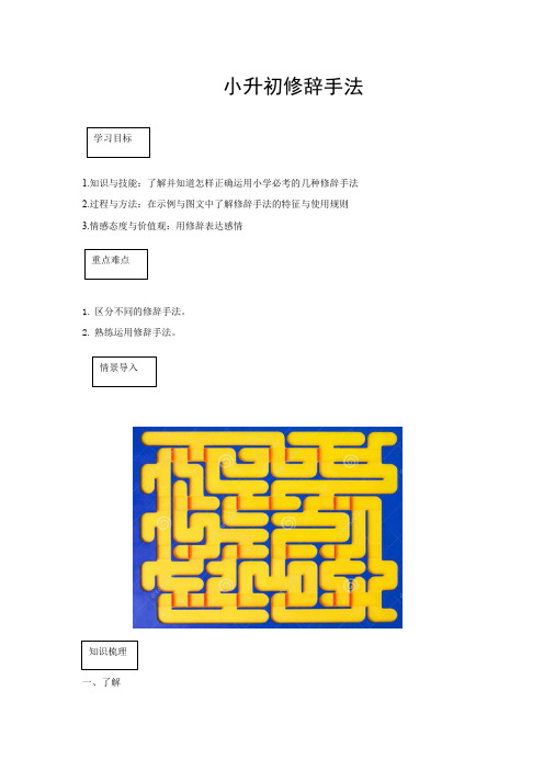 六年级下册语文素材-小升初语文-修辞手法专题讲解(有答案)部编版