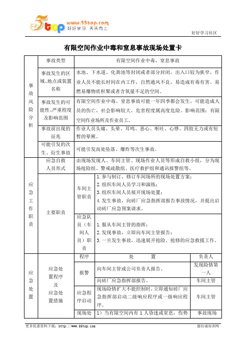 有限空间作业中毒和窒息事故现场处置卡