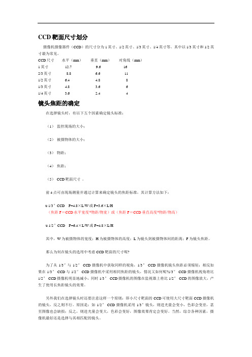 安防监控CCD靶面尺寸视角、距离、焦距 录像数据量资料