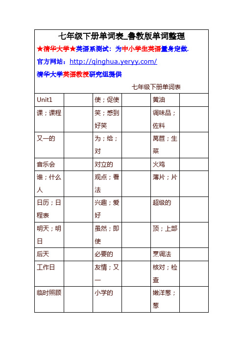 七年级下册单词表_鲁教版单词整理