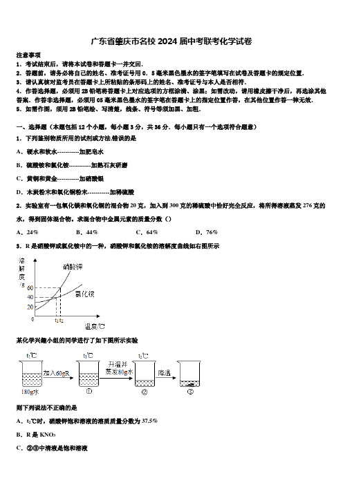 广东省肇庆市名校2024届中考联考化学试卷含解析