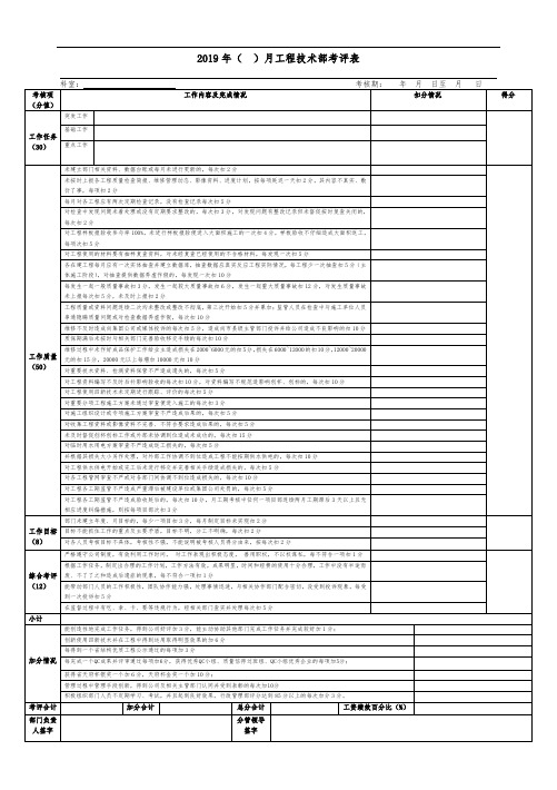 工程技术部考核表2019