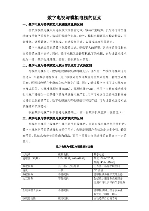 数字电视与模拟电视区别