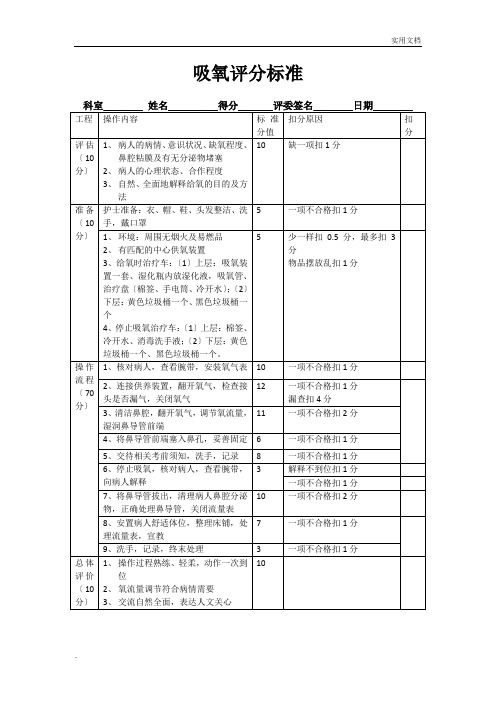 吸氧操作评分标准