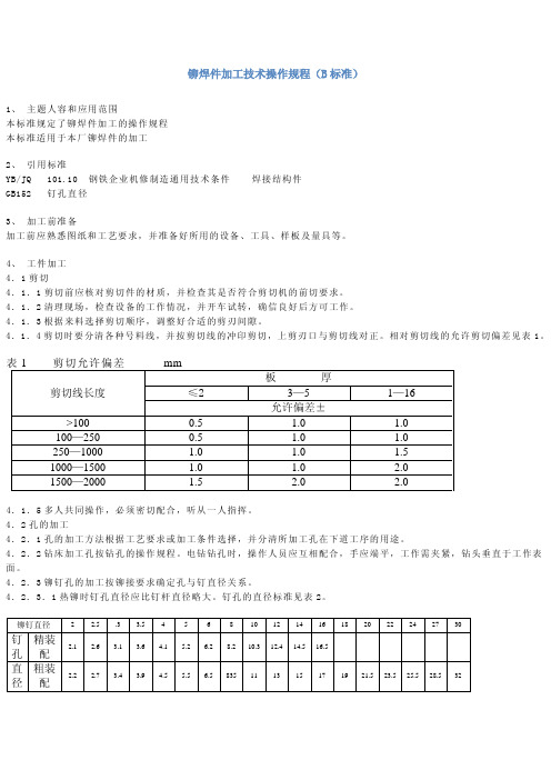 铆焊件加工技术操作规程