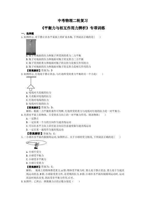 2021年中考物理二轮复习《平衡力与相互作用力辨析》专项训练教师版