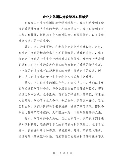 企业文化团队建设学习心得感受