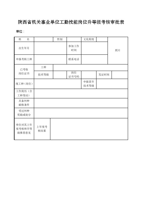 陕西省机关事业单位工勤技能岗位升等级考核审批表.