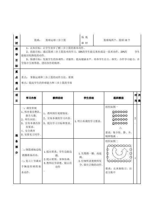 篮球运球三大步上篮教案