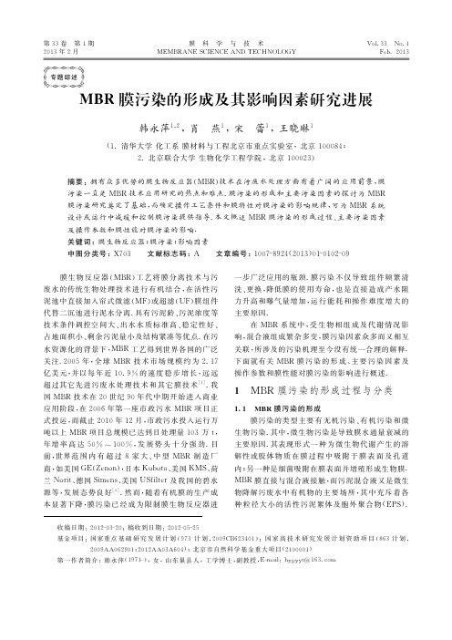 MBR膜污染的形成及其影响因素研究进展_韩永萍