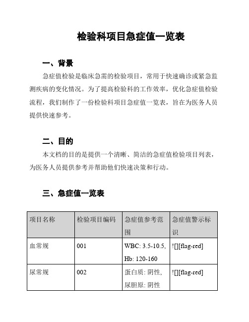 检验科项目急症值一览表