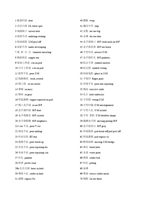 PCB及PCBA缺陷中英文对照表