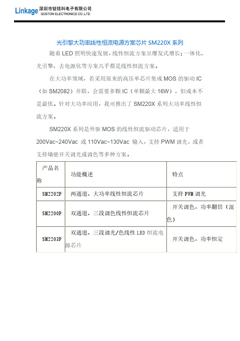 光引擎大功率线性恒流电源方案芯片SM220X系列