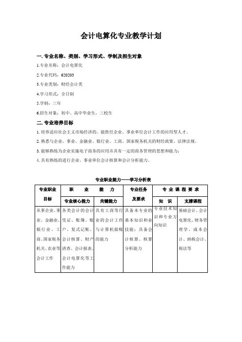 电算化会计教学计划