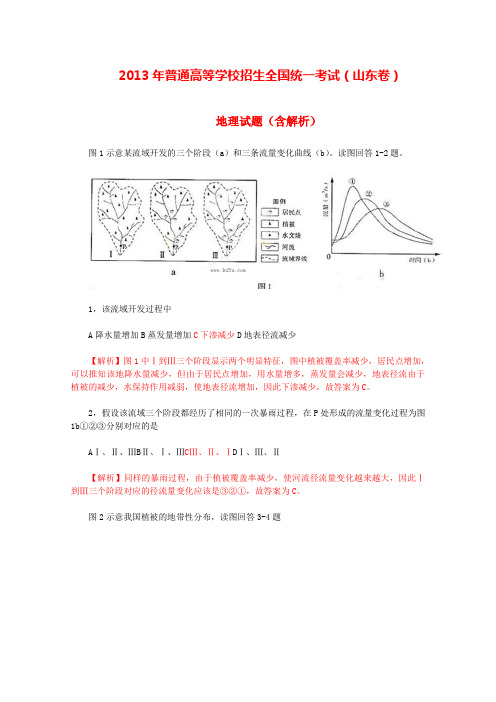 自招题库-2013年高考真题文综地理(山东卷)答案解析版(1)