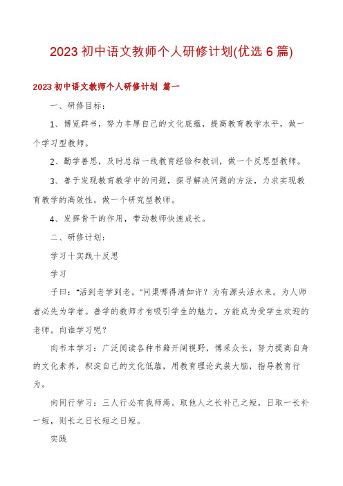 2023初中语文教师个人研修计划(优选6篇)