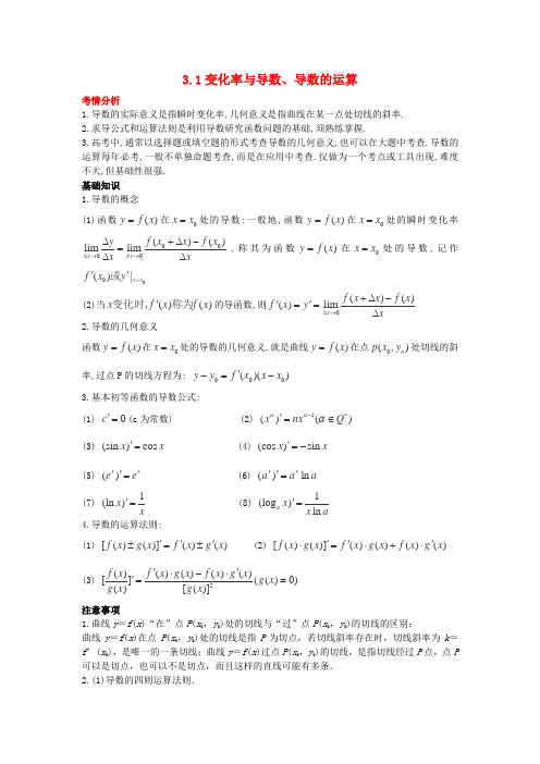 高考数学一轮必备 3.1《变化率与导数、导数的运算》考情分析学案