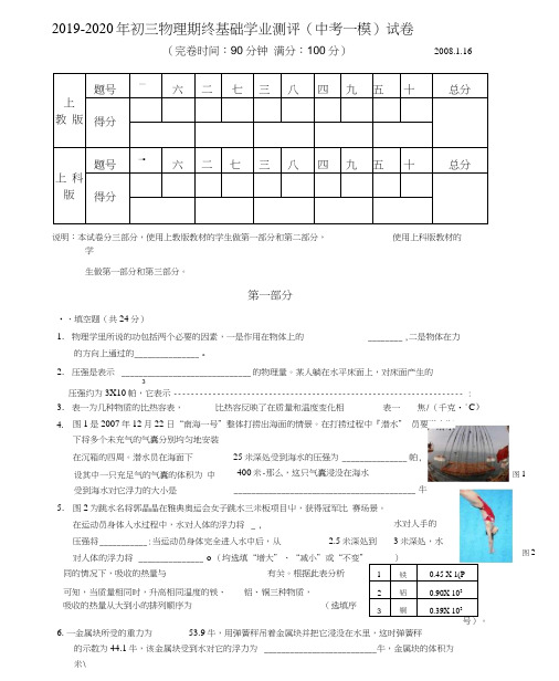 中小学初三物理期终基础学业测评中考一模试卷.doc