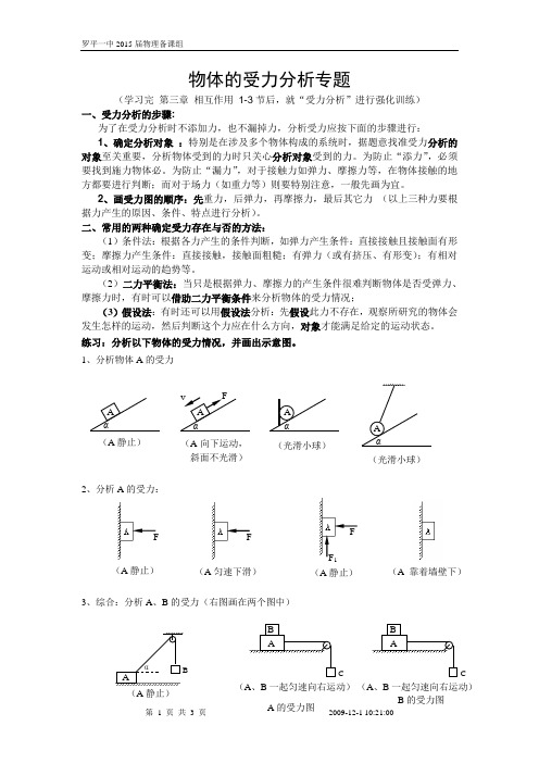 高一物理(第三章1-3节后：受力分析专题练习)