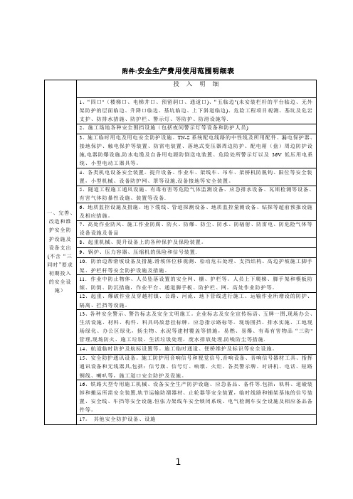 安全生产费用使用范围明细表