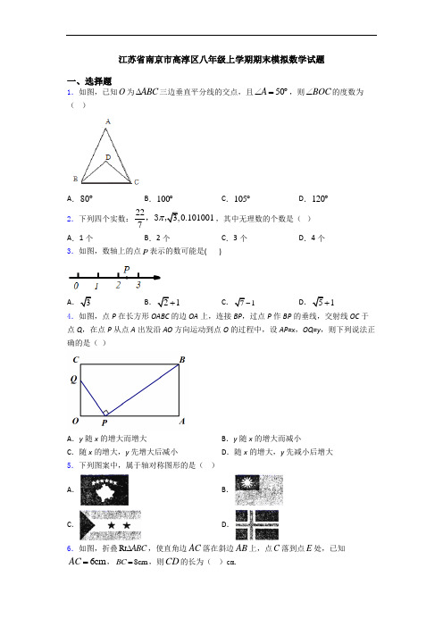 江苏省南京市高淳区八年级上学期期末模拟数学试题