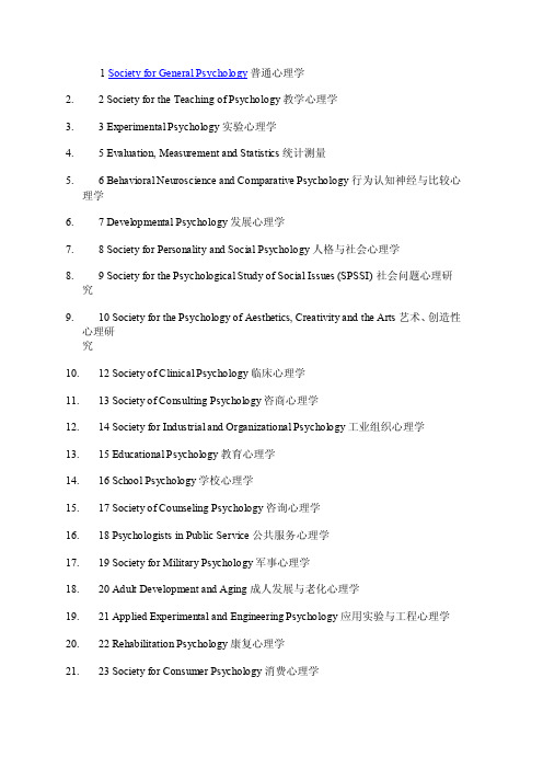 美国心理协会各分会