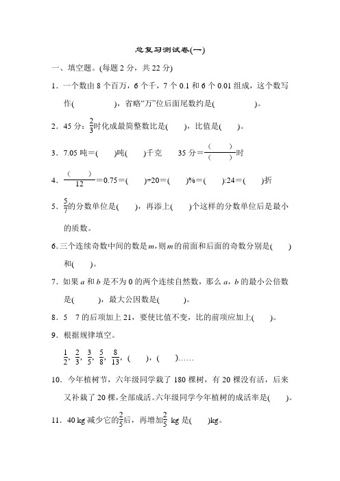 六年级下册数学试题-总复习测试卷(一) (含答案)人教版