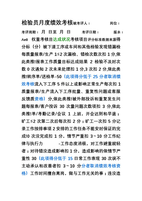 检验员月度绩效考核标准及评分表