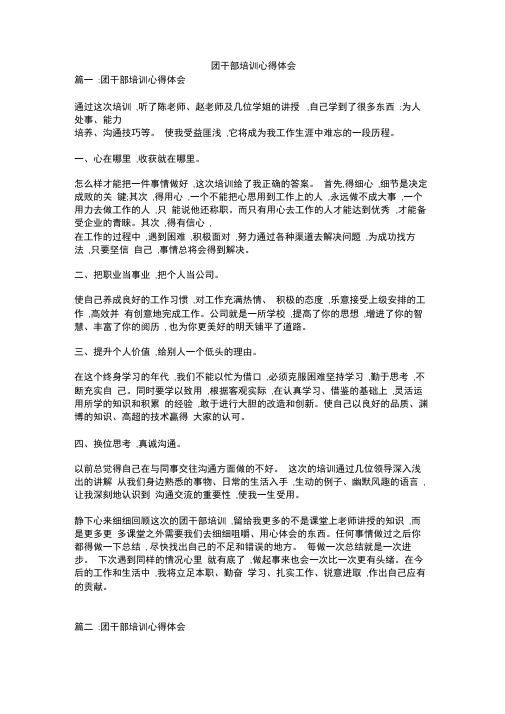团干部培训心得体会