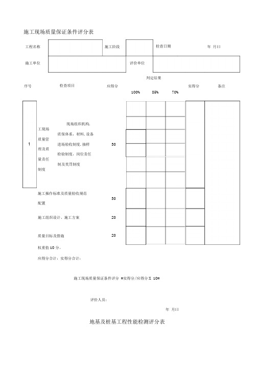 建筑工程施工质量评价标准表格(空白)