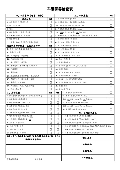 车辆4S保养检查表