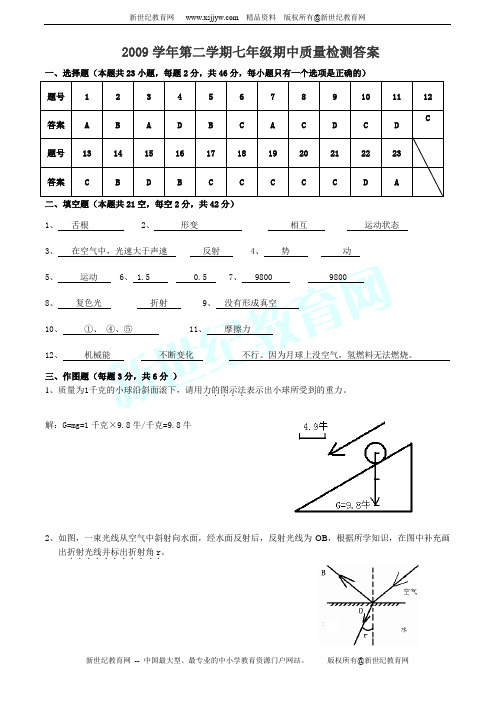 2009学年第二学期七年级期中质量检测试题卷