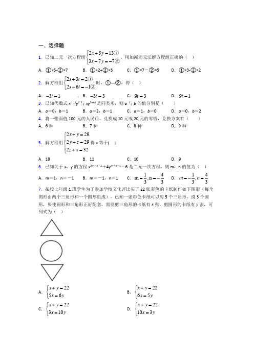 (人教版)济南市七年级数学下册第四单元《二元一次方程组》测试题(有答案解析)