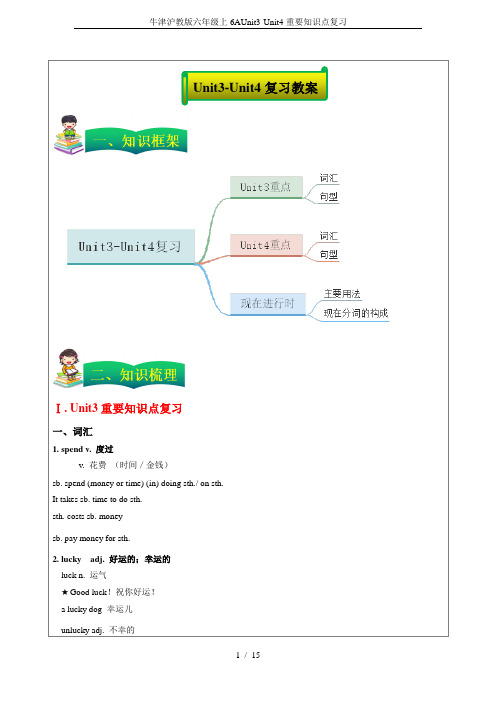 牛津沪教版六年级上6AUnit3-Unit4重要知识点复习