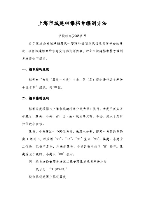 上海市城建档案档号编制方法及分类大纲——沪城档办[2005]3号