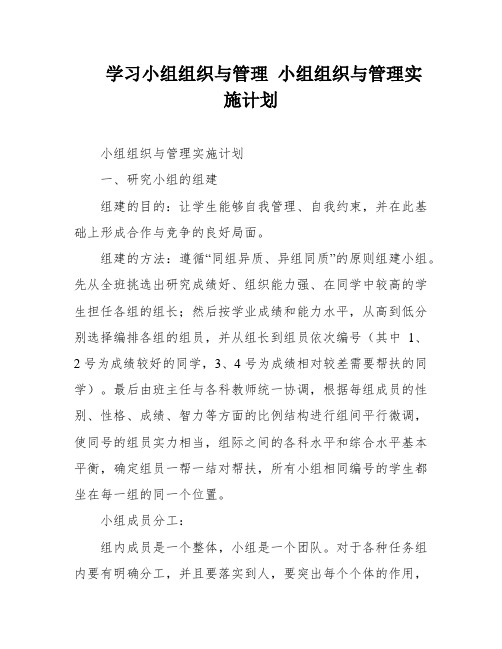 学习小组组织与管理 小组组织与管理实施计划