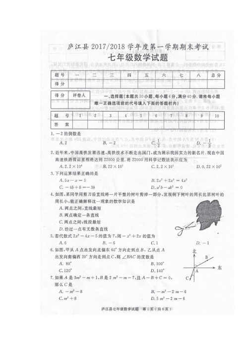 合肥市庐江县七年级上学期期末考试数学试题【精品】