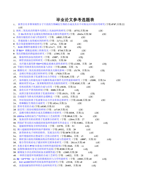 材料科学与工程专业毕业论文,论文范文,毕业论文参考选题表