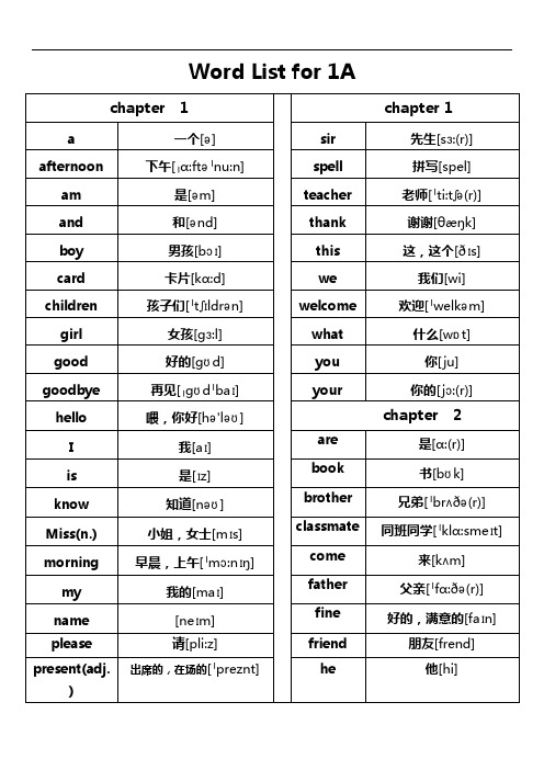 新版香港朗文1A-6B全部单词汇总情况(音标版)