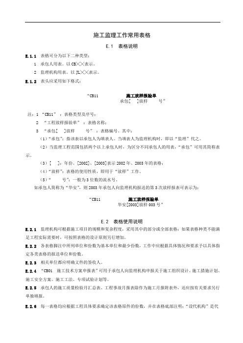 SL288-2003中施工监理工作常用表格及说明