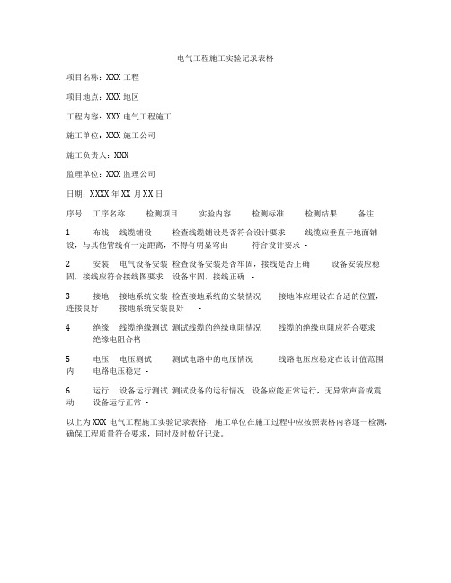 电气工程施工实验记录表格