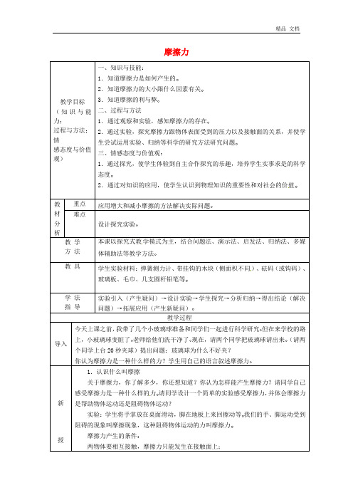 八年级物理下册第8章+第3节+摩擦力教案+新人教版