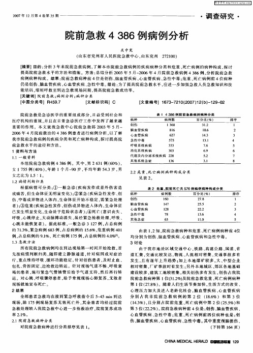 院前急救4386例病例分析