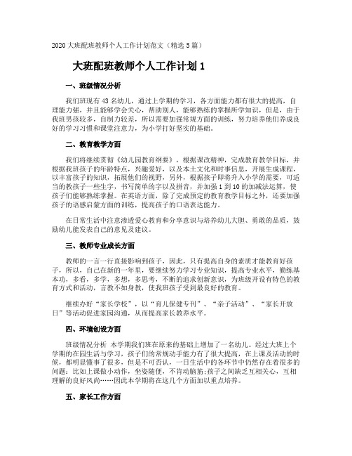 大班配班教师个人工作计划