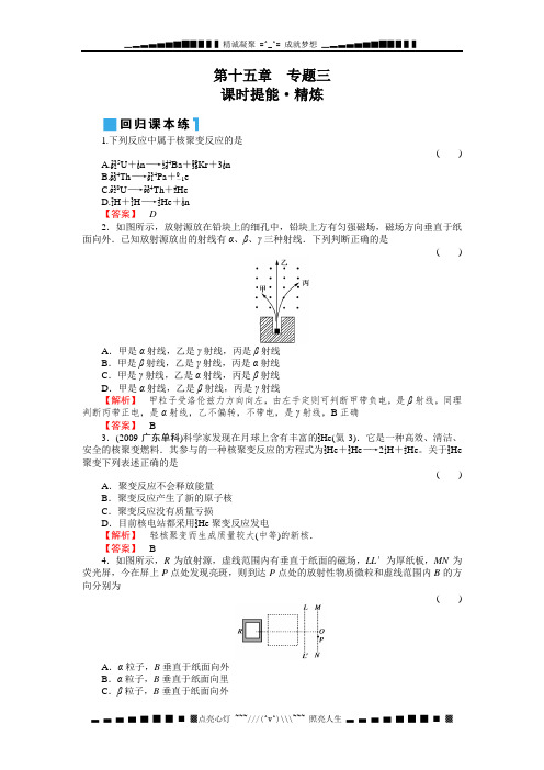 高考物理一轮复习同步练习(名师解析)15-专题3天然放射现象 衰变 核能