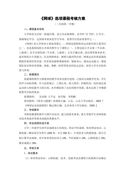 《网球》选项课程考核方案