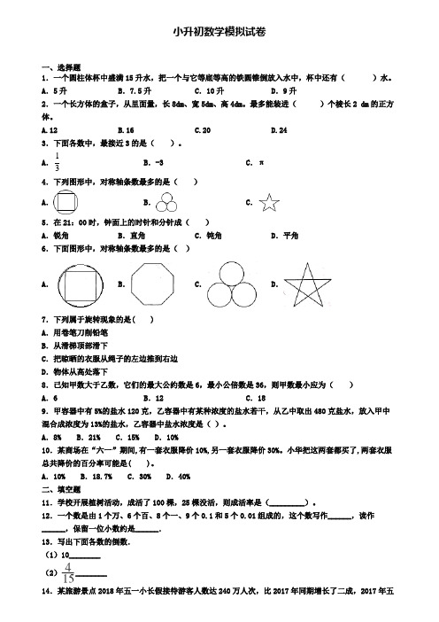 ★试卷4份集锦★2022届山东省滨州市小升初联考模拟试题