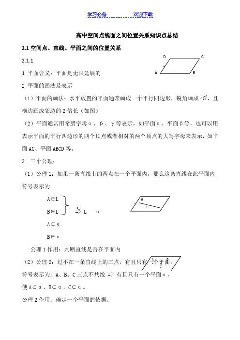 高中数学空间点线面之间的位置关系的知识点总结