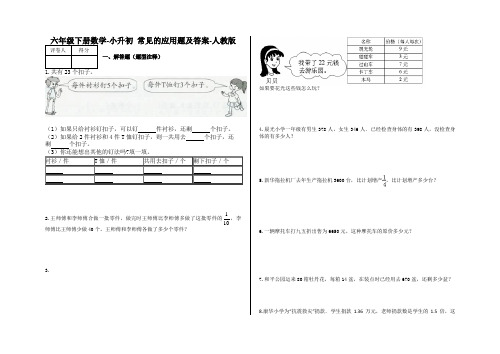 人教版六年级数学常见的应用题试题及答案