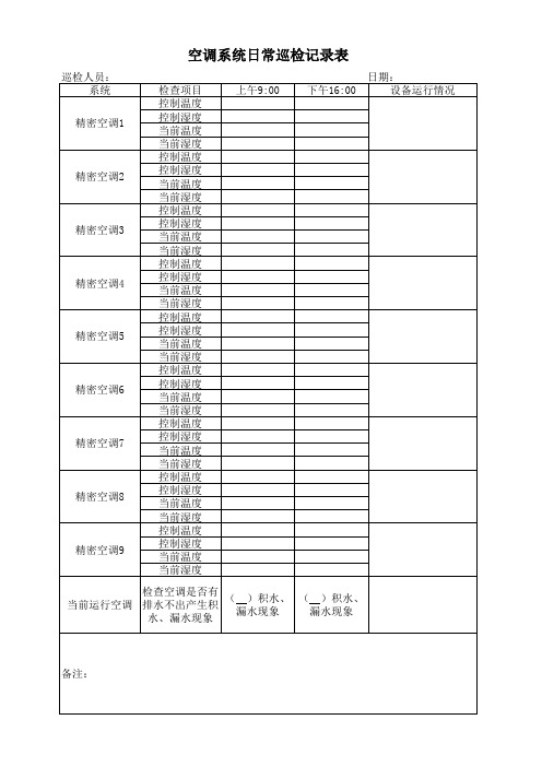 空调机房巡查记录表